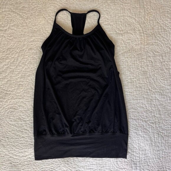 Lululemon Womens Top No Limits Tank W/ Bra Black Solid Layered Ruched Size 2 - Picture 3 of 7